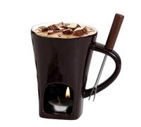 Fondue Mug Chocolate Melting Cup Cookware Candy Hot Pot, Personal Melted Chocolate Fondue Set of 3, Ceramic Meltie Cup with Fork & Candle, Sweet Mugs for Cooks Kids Adults