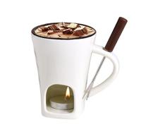 Fondue Mug Chocolate Melting Cup Cookware Candy Hot Pot, Personal Melted Chocolate Fondue Set of 3, Ceramic Meltie Cup with Fork & Candle, Sweet Mugs for Cooks Kids Adults
