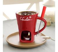 Fondue Mug, Chocolate Melting Cup, Setceramic Butter Warmers Pot Set, Fondue Heated with A Tealight, with Fork, for Kids Adults Date Night Party Birthday Dinner