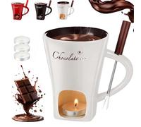 Fondue Mug for Melting Chocolate, Portable Ceramic Dessert Cup with Fork and Candle, Ideal for Birthdays, Date Nights, Weddings, and Parties