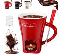 Fondue Mug for Melting Chocolate, Portable Ceramic Dessert Cup with Fork and Candle, Ideal for Birthdays, Date Nights, Weddings, and Parties