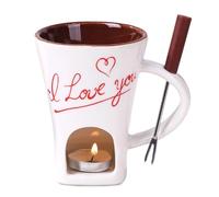 Fondue Mug "I Love You" Chocolate Fondue Mug 200ml Ceramic Chocolate Melting Cup with Forks & Candles Romantic Gift for Couples Valentine's Day Anniversaries Birthday Gifts for Her Him