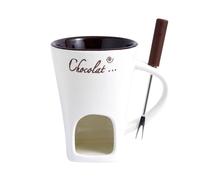 Fondue Mug Set, Ceramic Chocolate Fondue Pot for Cheese and Butter, Off White Melting Bowl Set, 8 oz Capacity
