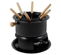 Fondue Set, Black Carbon Steel Fondue Pot for Cheese, Chocolate & Meat, Includes 6 Forks & Adjustable Burner & Splash Protector, Suitable for All Hobs, Food Warmer