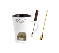 Fondue Sets with Fork & Spoon, Ceramic Chocolate Fondue Mug Set, Hot Chocolate Melting Cup for Dessert, Personal Melted Pot, Ceramic Mugs for Candy, Butter, Caramel, Cheese & Party Dips