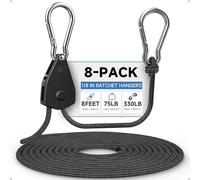 Fondwell 1/8" Adjustable Grow Light Hangers: 8 Pack of Tie Downs Rope - Small Ratchet Straps for Various Hanging and Strapping