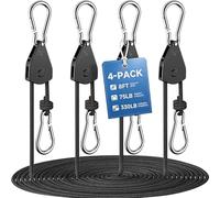 Fondwell 4-Pack 1/8" Adjustable Rope Hangers, Ratchet Tie Down Strap with Reinforced Metal Internal Parts, Pulley System for Hanging Plants Grow Light and Tie-Downs for Various Purposes, TDRHX4