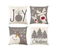 fonefunshop 4pcs Merry Christmas Linen Pillow Covers 45x45cm Grey White Holiday Decor
