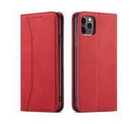 fonefunshop Flip Case Compatible with iPhone 15 Leather Multi Card Holder Phone Case Stand in Red