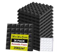 Foneso Acoustic Foam Panels, 12''x12''x2'' High Density Sound Proof Foam Panels for Walls, Pyramid Designed Acoustic Panels Sound Absorbing for Sound Studio, Podcast Recording and Offices (36Pack)