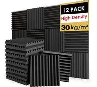 FONESO Acoustic Foam Panels, Sound Proof Foam Panels for Walls, High Desnsity Studio Soundproofing Wedges - Fire Resistant & Noise Absorbing for Studio, Office, Home (Black, 1"x12"x12" 12Pack)