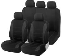 Foneso Car Seat Covers, 100% Breathable with Composite Sponge Inside, Airbag Compatible Universal Fit Accessories Auto for Cars, Trucks, Sedan, Van, SUVs (Black, Full Set)