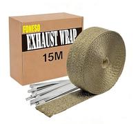 Foneso Exhaust Heat Wrap, 15M Titanium Exhaust Muffler Tape Fiberglass Heat Shield Header Wrap for Car Motorcycle Pipes with 12 Pcs Stainless Steel Ties