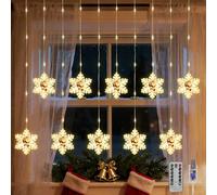 Foneso LED Curtain String Lights, 3M USB Fairy Lights with 8 Lighting Modes & Snowflake Decor, Warm White Decorative Hanging Lights for Bedroom, Window, Balcony, Party and Home Decor