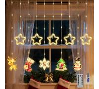 Foneso LED Curtain String Lights with Stars & Cute Cartoon Characters, 3M USB Fairy Lights with 8 Modes Remote Control, Decorative Hanging Lights for Bedroom, Window, Spring, Wedding and Party Decor