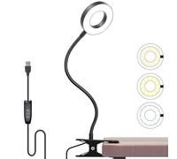 Foneso LED Desk Lamp, Clip On Reading Light 3 Color Modes 10 Brightness Eye Caring Clip on Clamp Light, Flexible Gooseneck Book Light for Reading/Studying/Working/Conferencing, Clip on Table