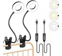 Foneso USB Desk Lamp, Clip On Reading Light with 3 Color Modes & 10 Brightness Levels, Eye-Protecting Clip Lights for Reading/Studying/Working/Conferencing, Flexible Gooseneck Book Clamp Light