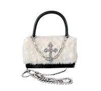 FONETTOS Y2K Gothic Punk Handbag Indie Cross Studded Shoulder bag for Egirl Woman Kawaii Purse Cool Girl Crossbody Fluffy Bag, A-black, 18*11*5cm