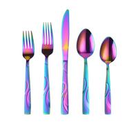 FONGDANLAITE Rainbow Stainless Steel Cutlery Set for 6, Ergonomic Silverware Set with Fork Spoon Knife, 30-Piece Colorful Flatware Tableware Set - Dishwasher Safe