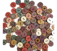 FONGKNOX 100 Pcs Retro Wooden Buttons 15mm Round Shape Mixed Buttons Flower Buttons Handmade Sewing Buttons with 2 Holes for Sewing Crafting Decoration DIY Dress