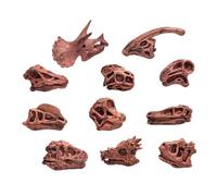 FONGKNOX 11CPS Mini Dinosaur Head Skeleton, Prehistoric Animal Skull Sandbox Dinosaur Head Model Set - Brown