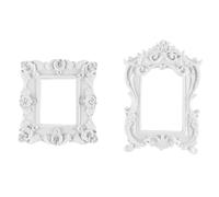 FONGKNOX 2PCS Resin Photo Frame White Vintage Picture Frame Oval Rectangular Antique Table Top Wall Mounting Photo Frame for Baroque Home Decor Photo Display Gallery Art White
