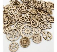 FONGKNOX 50 Pcs Wooden Gear Wheels Decoration Unfinished Wood Cutouts Hollow Wooden Gears Shape Cutouts Blank Wooden Slices for Home Wall Bar Decor Art Craft