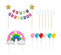 FONGKNOX Cake Topper Birthday Set Rainbow Cake Decorations Happy Birthday Cake Topper Bunting with Mini Balloon Sticks Rainbow Clouds Balloon Stars Picks for Birthday Party Supplies