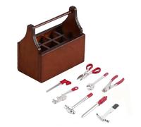 FONGKNOX Dollhouse Miniature Tool Box with 8pcs Mini Tools 1/12 Scale Miniature Tool Box Mini Metal Repair Tools Model Wooden Toolbox Model Decorative Ornaments