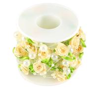 FONGKNOX Rose Pearl String Beads 16.4Ft Artificial Pearl Wire Garland String Beige Rose Pearl Leaf String Rose Beads Connected String for DIY Wedding Party Decoration