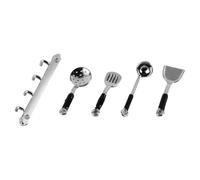 FONGKNOX Set of 5 Miniature Kitchen Cooking Utensils 1/12 Scale Copper Hanging Utensil Set Dollhouse Accessories Miniature Kitchen Accessory Silver