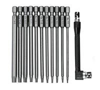 Fongmore 11PCS 75mm Torx Security Head Screwdriver Drill Set 1/4 Inch Hex Shank T6 T7 T8 T9 T10 T15 T20 T25 T27 T30 T40 with L Angle Screwdriver Bit Holder