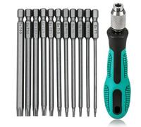 Fongmore 12PCS 75mm Torx Security Head Screwdriver Drill Set 1/4 Inch Hex Shank T6 T7 T8 T9 T10 T15 T20 T25 T27 T30 T40 with Non-Slip Screwdriver Bit Handle