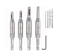 Fongmore 4 Pieces 5/64 7/64 9/64 11/64 Self Centering Drill Bit Set 1/4 Inch Hex Handle for Wooden Door and Window Hinges with Hex Key L 4 Drill