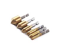 Fongmore 6 Pcs 1/4 Inch Hex Shank HSS Countersink Drill Bit Set For Wood 5 Flute Countersink 90 Degree Center Punch Tool Sets 6-8-9-12-16-19mm