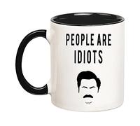 Fonhark - Funny Coffee Mug, Ron Swanson Mug, People Are Idiots, 11 Oz Novelty Coffee Mug/Cup