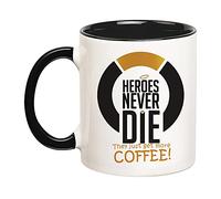 Fonhark - Heroes Never Die They Just Get More Coffee, Game Mug, Overwatch, 11 Oz Novelty Coffee Mug/Cup