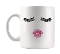 Fonhark - Lashes and Lipstick Coffee Mug, Eyelashes Mug, Girly Mug, 11 Oz Novelty Coffee Mug/Cup, White