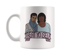 Fonhark - Treat yo Self Mug, Parks and Rec, Leslie Knope, Ron Swanson, The Worst, Andy Dwyer, April Ludgate, Tom Haverford, Donna Meagle, 11 Oz Novelty Coffee Mug/Cup, White