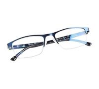 FONHCOO Half Frame Reading Glasses, Metal Mens & Ladies Reading Glasses with Spring Hinges, Blue Light Blocking, Blue 1.75, 27 grams