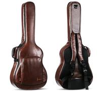 FonHNDG 40/41 Inch PU Brown Guitar Case Acoustic Folk Gig Bag Cover with Shoulder Straps Waterproof Backpack for Carrying Guitars