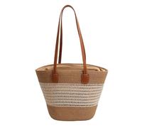 FonHNDG Beach Straw Bag Large Capacity Round Straw Bag Beach Handwoven Purse with Zippered Shoulder Handbag for Women(B)