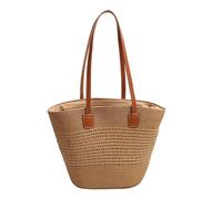 FonHNDG Beach Straw Bag Large Capacity Round Straw Bag Beach Handwoven Purse with Zippered Shoulder Handbag for Women(C)