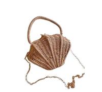 FonHNDG Beach Straw Bag Shell-shaped chain small Messenger Bag rattan woven ins shoulder portable beach vacation Straw bag(Paper brown 1)