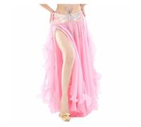 FonHNDG Belly Dance Long Dress Chiffon Rolled Leaf Dance Skirt Double Split Belly Saree with High Design(Pink)