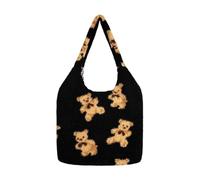 FonHNDG Plush Tote Bag Women Plush Shoulder Bag Warm Cloth Fabric Handbag Soft Tote Large Capacity Shopping Book Bags For Ladies(Bears Black)