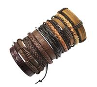 FonHNDG Woven Rope Bracelet 10 Pcs/set Black Wrap Woven Handmade Men Bracelets Male Women Leather Bangle