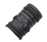 FonHNDG Woven Rope Bracelet 10 Pcs/set Black Wrap Woven Handmade Men Bracelets Male Women Leather Bangle