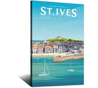 FONNIQ England St Ives Vintage Travel Posters Cornwall Surf BeachCanvas Art Posters Painting Pictures Wall Art Prints,Wall Decor for Bedroom, Home Office Decor Party Gifts12x18inchs(30x45cm)
