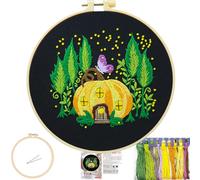 FONNUY Crewel Embroidery Kit for Beginners, Pre-Stamped Pattern Kits for Adults with Hoop, Easy to Follow Color Thread Needlework, 8'' Hoop (Pumpkin A)